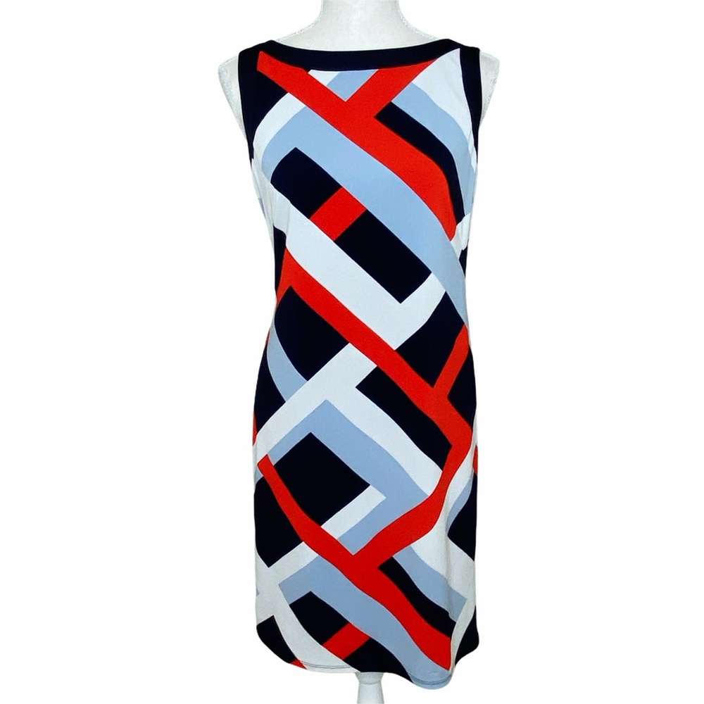 Ann Taylor Geometric Lined Comfy Shift Dress Size Small